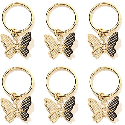 fdsmall Dreadlock-Schmuck 6pcs Schmetterling Haarschmuck für Zöpfe Dreadlock-Accessoires Haarzopf-Clips Manschetten-Clips Haar-Ringe Schmuck Haarschmuck für Mädchen Frauen (Gold) (Farbe) (02)