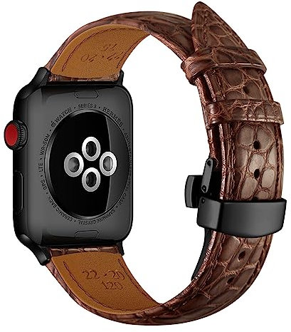 Soyeacrg Alligatorlederarmband, kompatibel mit Apple Watch Band 49mm 45mm 44mm 42mm 41mm 40mm 38mm, Schmetterlingsschnallenarmband für iWatch Ultra SE Serie 8 7 6 5 4 3 2 1,Brown C,41/40/38mm