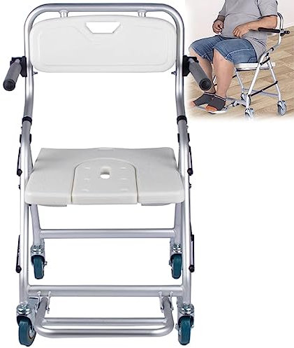 fikujap Duschstuhl für Senioren Klappbar mit Lehne, Aluminiumlegierung Duschhocker mit Gebremsten Rädern, Badewannenstuhl 120kg Belastbar Werkzeugfreie Montage, Ideal für Senioren Unter Der Dusche