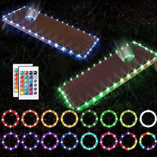 Nexoria LED Cornhole Lights, 16 Colors Cornhole Board Edge and Ring LED Lights Remote Control Cornhole Board Lights Waterproof LED Cornhole Lamp for Family Backyard Cornhole Bean Bag