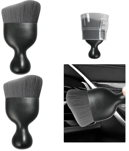 Ziciner 2 PCS Car Detailing Brush, Curved Soft Bristles Auto Removal Dust Collectors, Universal Vehicle Dashboard, Air Conditioner Vents etc Interior Cleaning Tool Accessories (Gray)