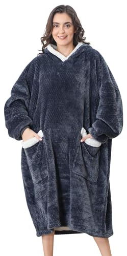 VHOME Oversized Hoodie Decke, Übergroßer Damen Herren mit Ärmeln und Kapuze Tragbare Decke, Superweiche und Warme Erwachsene Decken Für Weihnachts Geburtstags Geschenke Grau 110x80cm