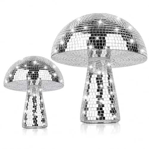 2 Stück Disco Pilze,Disco pilz gro,Spiegel pilz Disco,Disco Pilze Silber,discokugel deko,Disco Pilze für Heimdekorationen, Bühnenrequisiten, Spielzubehör,christbaumkugeln Set weihnachtlichen