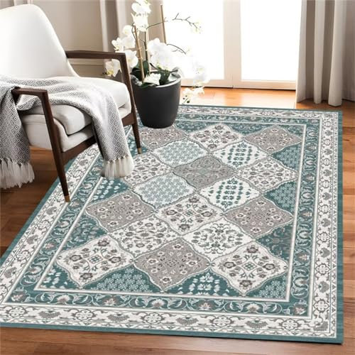 RUGMRZ Teppich Wohnzimmer 60x110CM Outdoor Grün Waschbarer Ethno-Teppich mit Retro-Blumenmuster