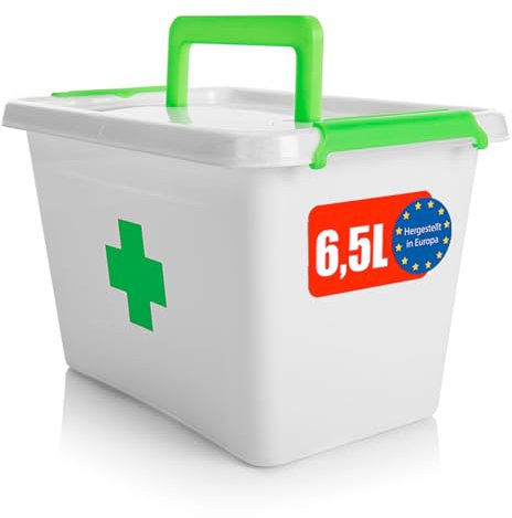 BigDean Medizinbox 6,5 L aus BPA-freiem & lebensmittelechtem Kunststoff – Medikamentenbox für Salben, Tabletten und Verbände – Koffer Organizer Made in Europe