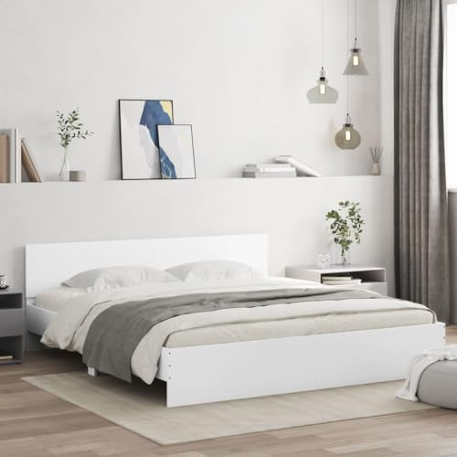 Faroom Holzbett Futonbett Bett 200x200 cm mit Lattenrost & Kopfteil, Bettrahmen Holzwerkstoff Einzelbett Doppelbett Bettgestell Weiß