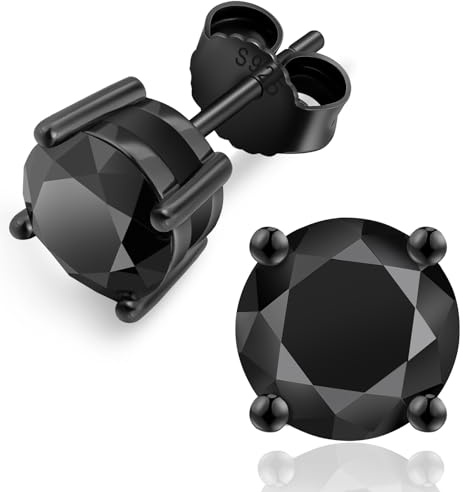 KRKC&CO Moissanite Ohrringe Silber 925, 2 Karat Schwarz allergiefrei Ohrstecker, VVS1 D Farbe Moissanit Diamant, 4-Steg-Krappenfassung, Solitär Ohrschmuck Geschenk für ihn Herren Männer Junge, 6,5mm
