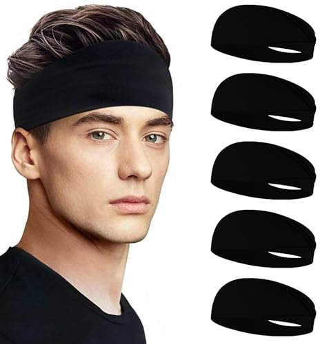 Breites Sport Stirnband für Herren und Damen, Doppelseitig Tragbares Schweißband, Elastisches Rutschfestes Haarband für Fitness, Laufen, Radfahren und Workout