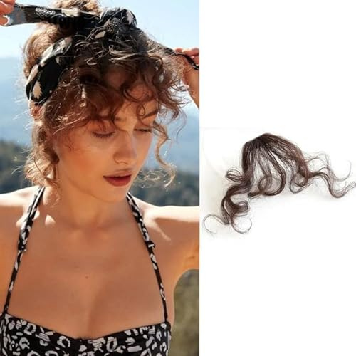 CADTARBAB Bangs Clip in Kurze Lockige Gewellte Haarklammer Haarteil One Piece Hair Clip in Pony Fringe Extensions Natürliche Bangs with Tempel für Frauen (Dunkelbraun)