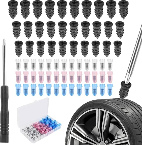 YFPOPONE 90Pcs Tyre Repair Screws Tyre Repair Kit Car Tire Repair Rubber Nail with Screwdriver Car Puncture Repair Kit Universal Fast Tire Repair Nail for Auto Car Motorcycle (30S/30M/30L)