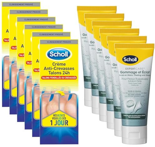 SCHOLL Pack contenant 1 Crème Anti-Crevasses Talons 60ml + 1 Crème Pieds Gommage 75ml - Lot de 6 packs