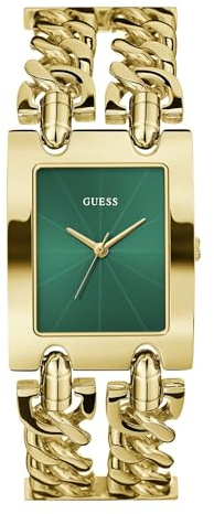 Guess GT MOD Heavy Metal Damen Armbanduhr, Edelstahl, 28 mm, Edelstahlarmband, Farbe: Gold, 3 bar, Zifferblatt: Grün, GW0740L2