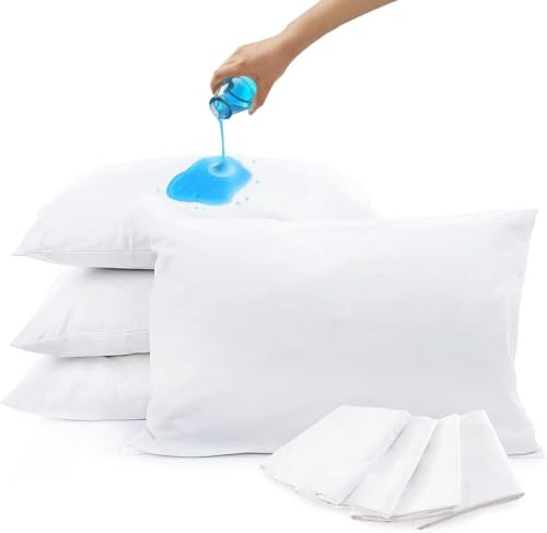 Paquete de 4 protectores de almohada impermeables, color blanco, protector de almohada con cremallera, funda de almohada, material de microfibra suave y transpirable, 50 x 75 cm