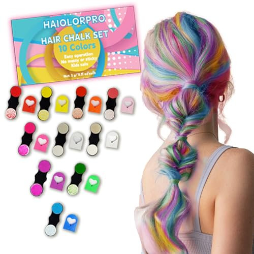 HaiolorPro Hair Chalks for Girls Kids, 10PCS Washable Temporary Hair Dye Colour, Coloured Hair Spray Wash Out, Teenage Girls Christmas Gifts for 5-15 Year Old