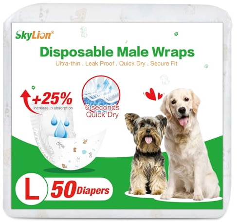 Pannolini per cani maschili usa e getta, super assorbenti, 100 pezzi, a prova di perdite, ultra asciutti e traspiranti, grandi