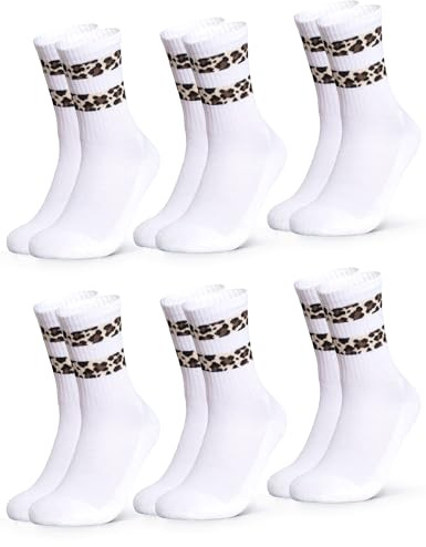 Occulto Tennis Strumpor Leopard Mönster Kvinnor 6 pack (modell: Nala) Vit 35-38