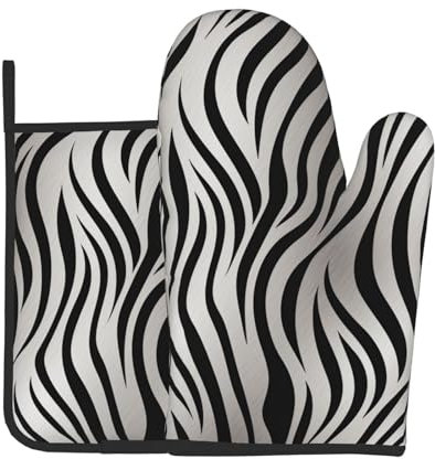 Zebra Print print Printed Oven Glove and Pot Holders Set of 2 Pcs Heat Resistant Kitchen Gloves and Potholders for Cooking Baking Grilling