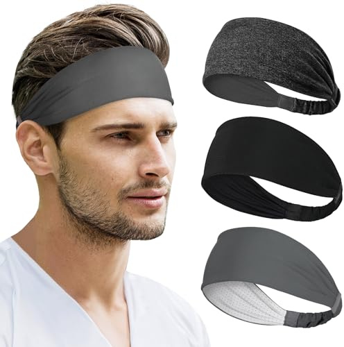 Beister Pack of 3 Sport Stirnbänder Damen & Herren von Beister, Double Sided Feuchtigkeitsabführend Workout, Schweißband rutschfest, Highly Stretchy Haarband für Laufen, Radfahren, Basketball