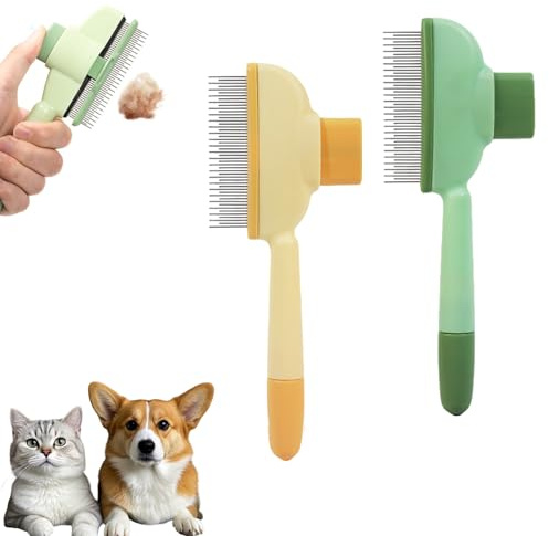 LUMOOM 2 Stück Selbstreinigender Flohkamm für Haustiere, Katzenkamm mit Entriegelungsknopf, Hundekamm, Kamm zur Entfernung von Tierhaaren, Katze Hund Flohkamm (B)