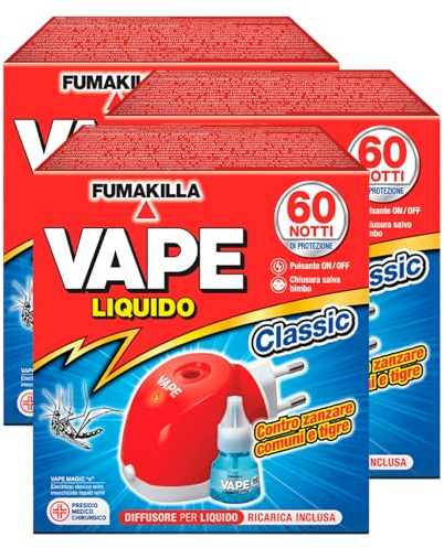 Vape - Difusor eléctrico con carga líquida Classic 60 noches insecticida mosquitos comunes tigre y moscas Presidio médico quirúrgico – 3 paquetes