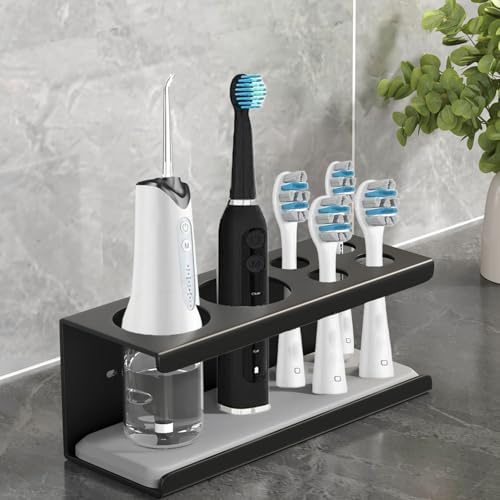Portaspazzolino elettrico da parete, supporto per spazzolino da denti con piatto in diatomite, supporto autoadesivo per spazzolino da denti con organizer per dentifricio per bagno (2+4 slot)