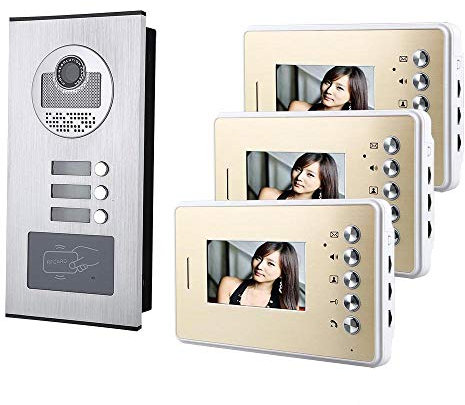 JKJZSALJ Système d'interphone vidéo pour Appartement/Maison de 4,3 Pouces avec 3 caméras RFID IR-Cut HD 1000TVL et 3 Boutons, 3 écrans étanches