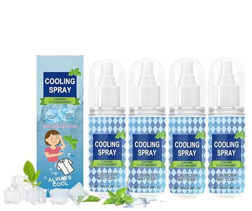 Spray Rinfrescante Corpo Mentolo | 4x50ml Cooling Spray Rinfrescante Viso | Sprays Effetto Freddo Portatile con Estratto Menta Naturale | Sprays al Mentolo Rinfrescante per Viaggi, Ciclismo & Aperto
