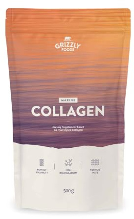 Grizzly Foods • Marine Kollagen Pulver (1 x 500g) • Aus wild gefangenem Fisch • 100% rein & natürlich • Bioverfügbar • Ohne Zusätze • Für Haut, Haare & Gelenke • Geschmacksneutral
