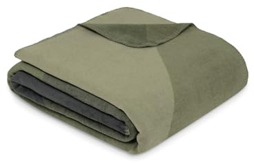 Ibena Nara Decke 150x200 cm - Baumwollmix weich, warm & waschbar, Kuscheldecke grün grau