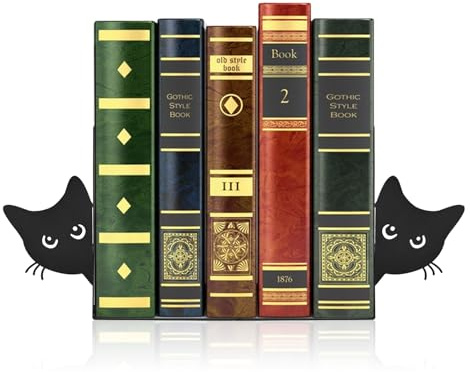 DMJJSD Buchstützen Metall 2 Stück, Bücherstütze mit guckender Katze,18 x15 x 8cm Schwarzes Buchstütze, Bücherregal Dekoration, Bücherhalter Book Holder für Zuhause, Büro, Schule, Katzenliebhaber