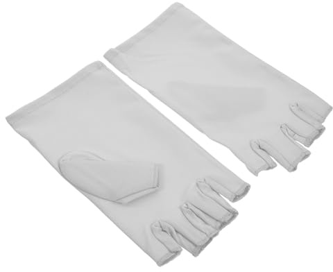 FRCOLOR Fingerless Protective Gloves for Gel Nails Light Grey Uv Resistant Manicure Gloves for Women Nail Art Protection