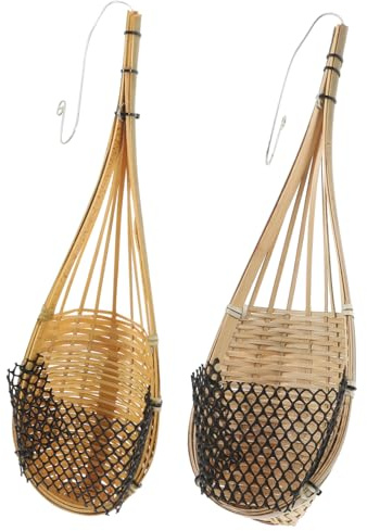 Cabilock Cestas Colgantes de Bambú Tejidas a Mano para Orquídeas y Plantas, Diseño Espacioso y Versátil, Ideales para Decoración Interior y Exterior, Paquete de 2 Unidades