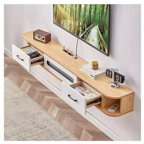 Mobile TV Da Parete Supporto TV Sospeso Mensole Sospese Con Console In Legno Massello Moderno Soggiorno Supporto TV Angolare Rotondo(120)