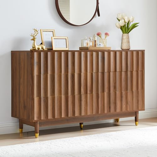 Bifins Fluted 6 Drawer Dresser, 53 Wide Modern Storage Chest of Drawers, Wood Drawer Organizer for Bedroom, Living Room, Hallway