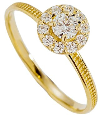 Ayoiow Frauen Ring 585 Gold, Runde Blume Labordiamant Ring Gold Damen 18 Karat 585, Gelbgold Verlobungsring Vorsteckring