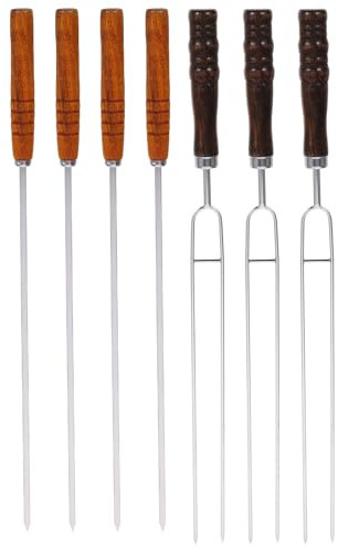 Yardenfun Set 7 Spiedini Per Barbecue in Acciaio Inox Manico in Legno Nero, Spiedo Per Griglia Da Esterno e Picnic, Antiruggine e Riutilizzabili Per Spiedini Di Carne e Antipasto