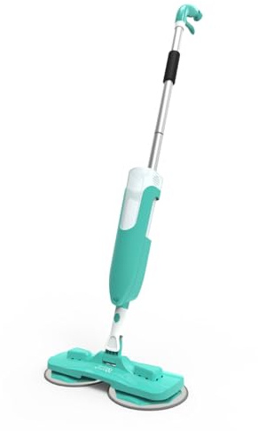 Spring & Spruce Spray N Spin Manual Spin Mop - 500ml Water Tank - Twin Rotating Mop Heads - Microfibre Cleaning Pads - Lightweight, Compact & Reusable