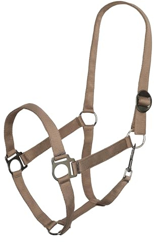 Imperial Riding Halfter Economic, Robustes 25 mm Nylonhalfter verstellbare Schiebeschnalle, Karabiner-Kehlriemen, langlebig & pflegeleicht, für Training, Stall & Alltag, Cappuccino, Full