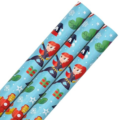 Hallmark Marvel Avengers Weihnachts-Geschenkpapier, Multipack, 3 x 4 m Rollen (12 m)