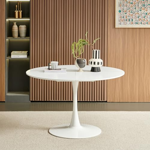 buybyroom Moderner Skandinavisch Moderner Runder Esstisch, Stehtisch, Schreibtisch für Küche, Esszimmer, Wohnzimmer und Büro, für 4-6 Personen, Ø 120 cm, Weiß