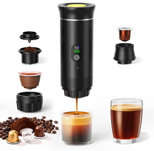 SCANTEE® Tragbare Kaffeemaschine, 3-in-1 Kapsel Kaffeemaschine Akku Kompatibel mit kapsel und gemahlener Kaffee Kalter & Heißer Mini kaffeemaschine für unterwegs Camping Kaffeemaschine für Reisen Auto