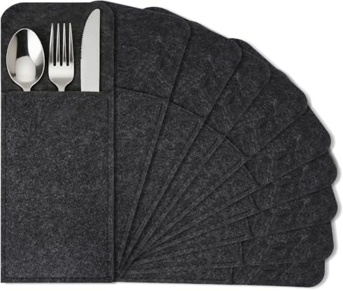 10 Piezas Bolsas para Cubiertos de Fieltro Gris 25cmx10cm para Guardar los Cubiertos, Bolsa Portátil para Cubertería, Reducir El Ruido Causado Por las Colisiones y Proteger la Vajilla de ArañAzos