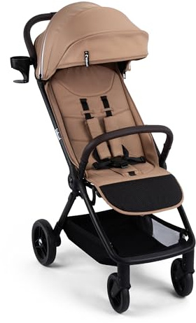 Kidnort Snøugle Reisebuggy leicht faltbar mit Liegefunktion, Einhand-Faltung, bis 22 kg, 6,8 kg, 5-Punkt-Gurt, Federung an allen Rädern, Verdeck und Zubehör inklusive Beige