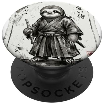 Samurai Bradipo Guerriero Arte Giapponese con Flauto Giappone Zen PopSockets PopGrip Adesivo