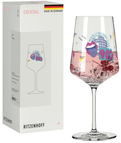 RITZENHOFF 8221002 Cocktailglas 540 ml, 90s von Esther Sprenger-Pieper – mit Schriftzug „Mentally on a dance floor – 90's – Made in Germany