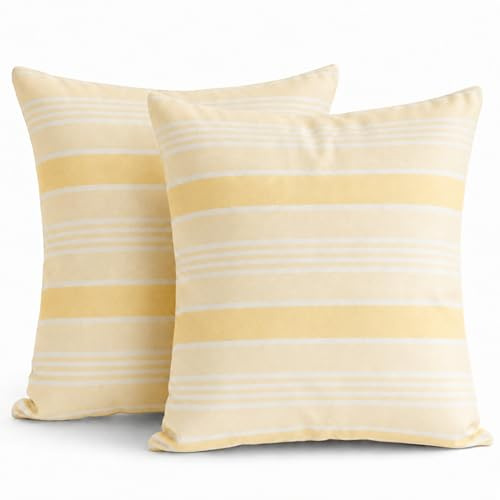 TIN DREAMS FACTORY | Pack de 2 Fundas de Cojín 45x45 cm Rayas Fondo Amarillo – Desenfundables y Lavables – Almohadones Modernos – Hechas en España – Decoración Hogar, Cama, Sofá, Sillón