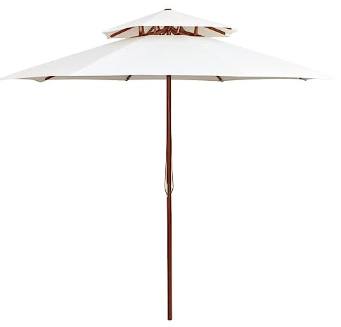 GHVBNMF Ombrellone in legno, 270 cm, con doppio tetto, colore bordeaux, per giardino, balcone e terrazza, stabile ombrellone da giardino con corda e 8 stecche, bianco, 270 x 270 cm