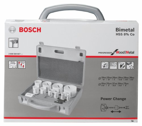 Bosch Professional 14 tlg. Lochsäge HSS BiM Progressor for Wood & Metal Set Sanitär (für rostfreien Edelstahl und Metall, Ø 19-76 mm, Zubehör Bohrmaschine)