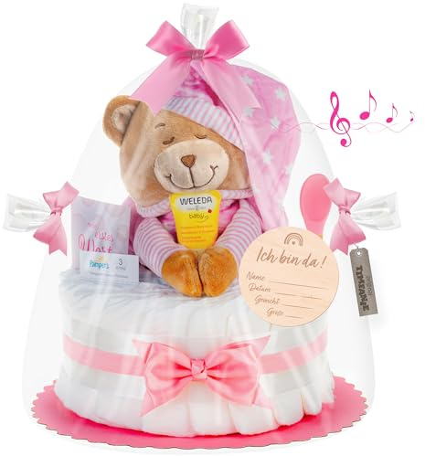 Timfanie® Windeltorte | Spieluhr Schlafmütze | rosa | 0-8 Monate