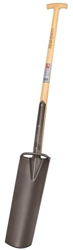 IDEAL - Pala de Drenaje con Mango en T de Fresno de 85 cm y Patada | Autoafilable, un especialista en excavar Agujeros Estrechos y Profundos | Zanjas para Canales de Cable o tuberías
